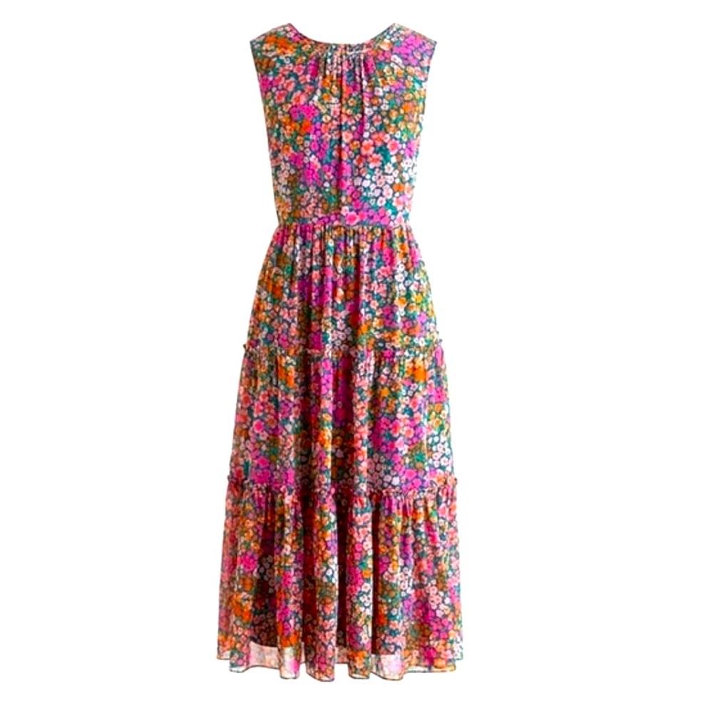 NWT J Crew Midi Dress Size Medium Floral Tiered Micro Meadow Print